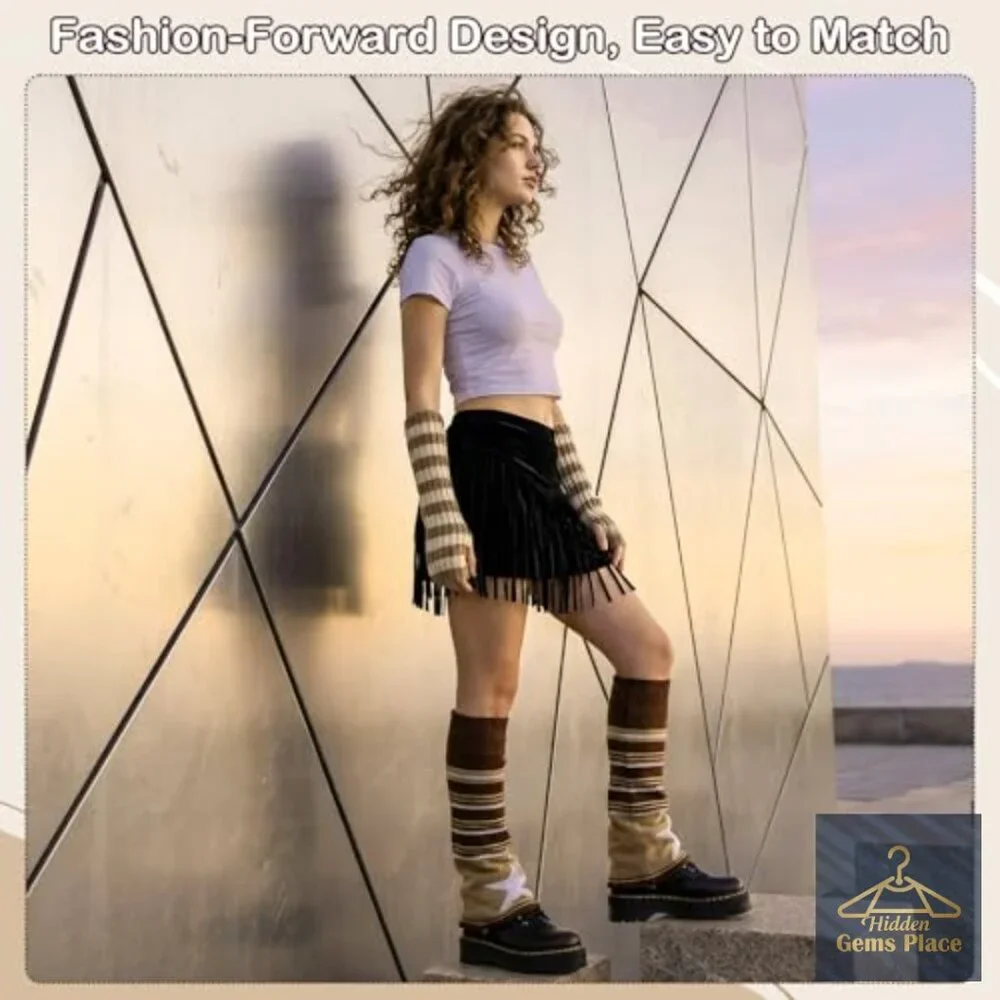 Knit Leg and Arm Warmers Set, Stretchy Thermal Fingerless Sleeves, Y2K Style